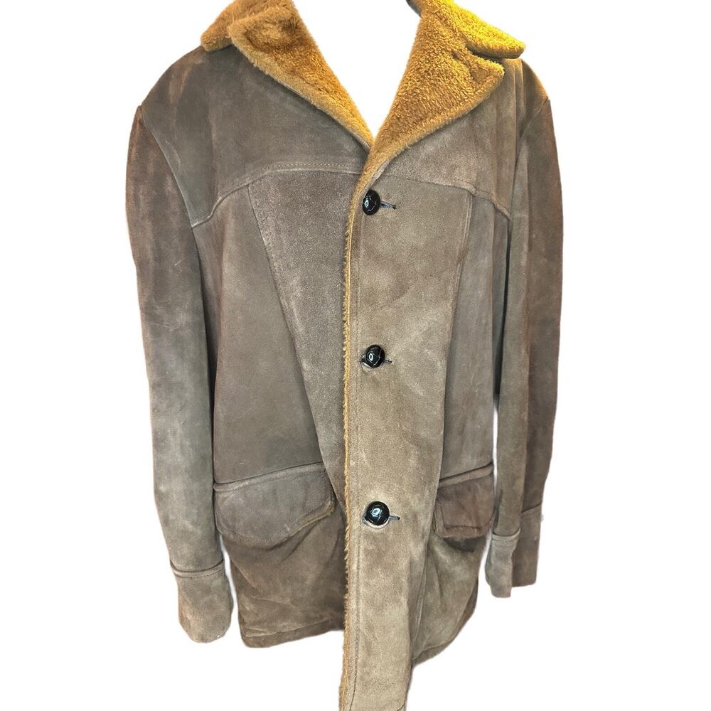 Sears & Roebuck Sherpa Western Rancher Coat Size 42 Vintage Suede/leather 1980’s